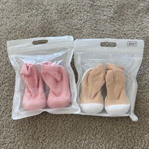 Toddler Soft Sole Sock Shoes - Pink and Tan (set of 2)